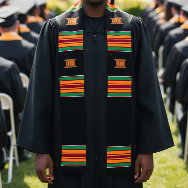 BLACK MULTICOLOR STOLE WITH STOOL SYMBOL AND BLANK SPACE