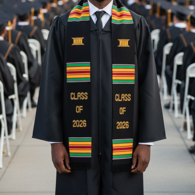 CLASS OF 2026 BLACK MULTICOLOR GRADUATION STOLE