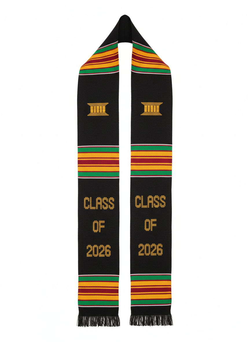 CLASS OF 2026 BLACK MULTICOLOR GRADUATION STOLE