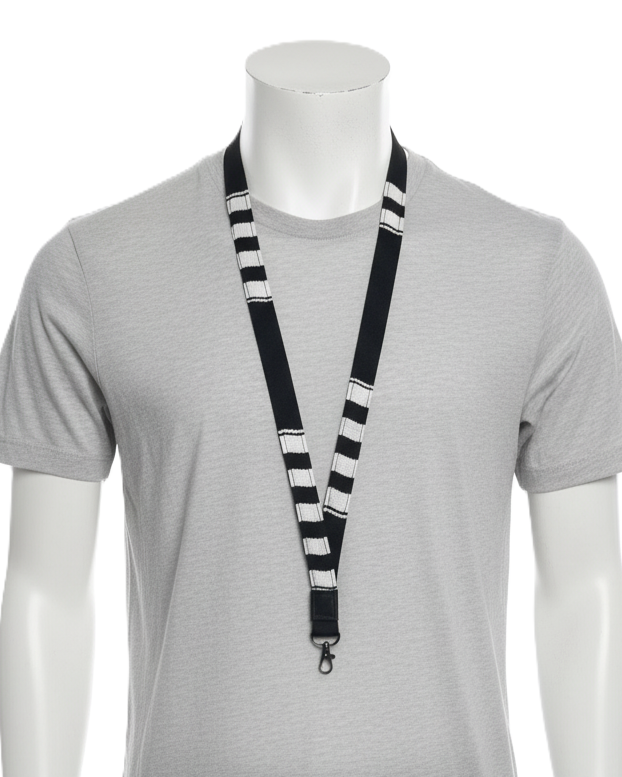 BLACK WITH WHITE STRIPES LANYARD