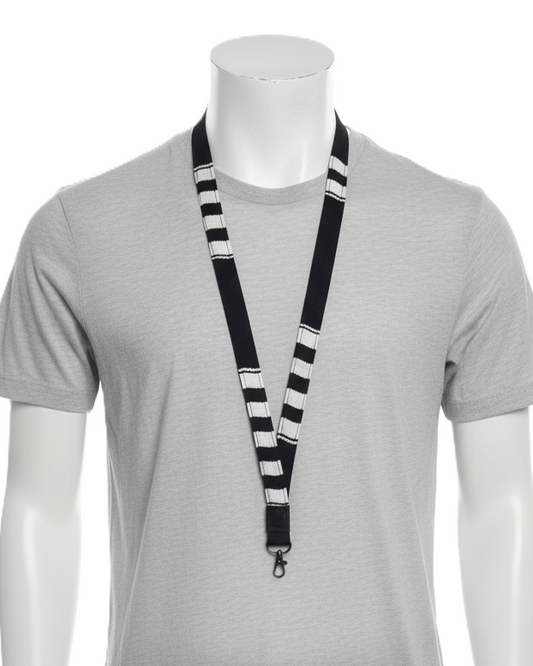 BLACK WITH WHITE STRIPES LANYARD
