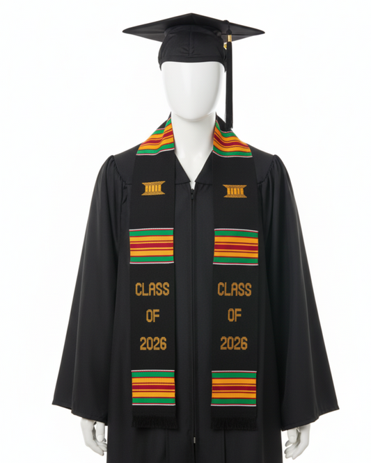CLASS OF 2026 BLACK MULTICOLOR GRADUATION STOLE