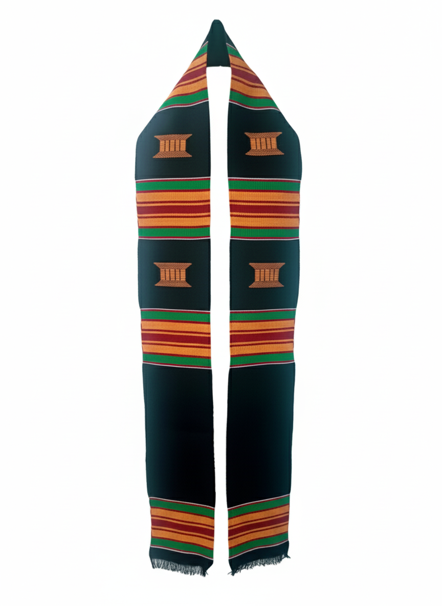 BLACK MULTICOLOR STOLE WITH STOOL SYMBOL AND BLANK SPACE
