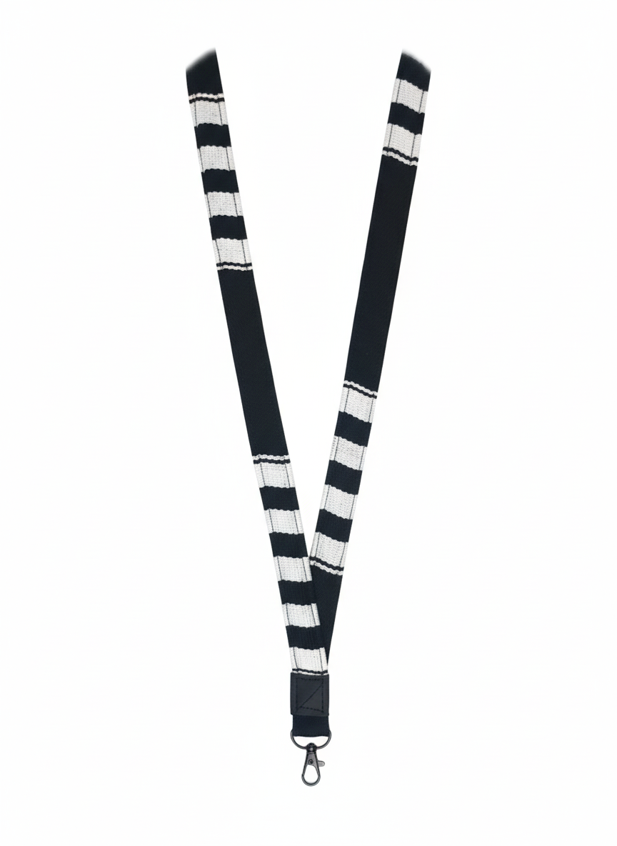 BLACK WITH WHITE STRIPES LANYARD