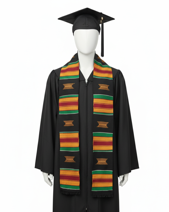 BLACK MULTICOLOR STOLE WITH STOOL SYMBOLS