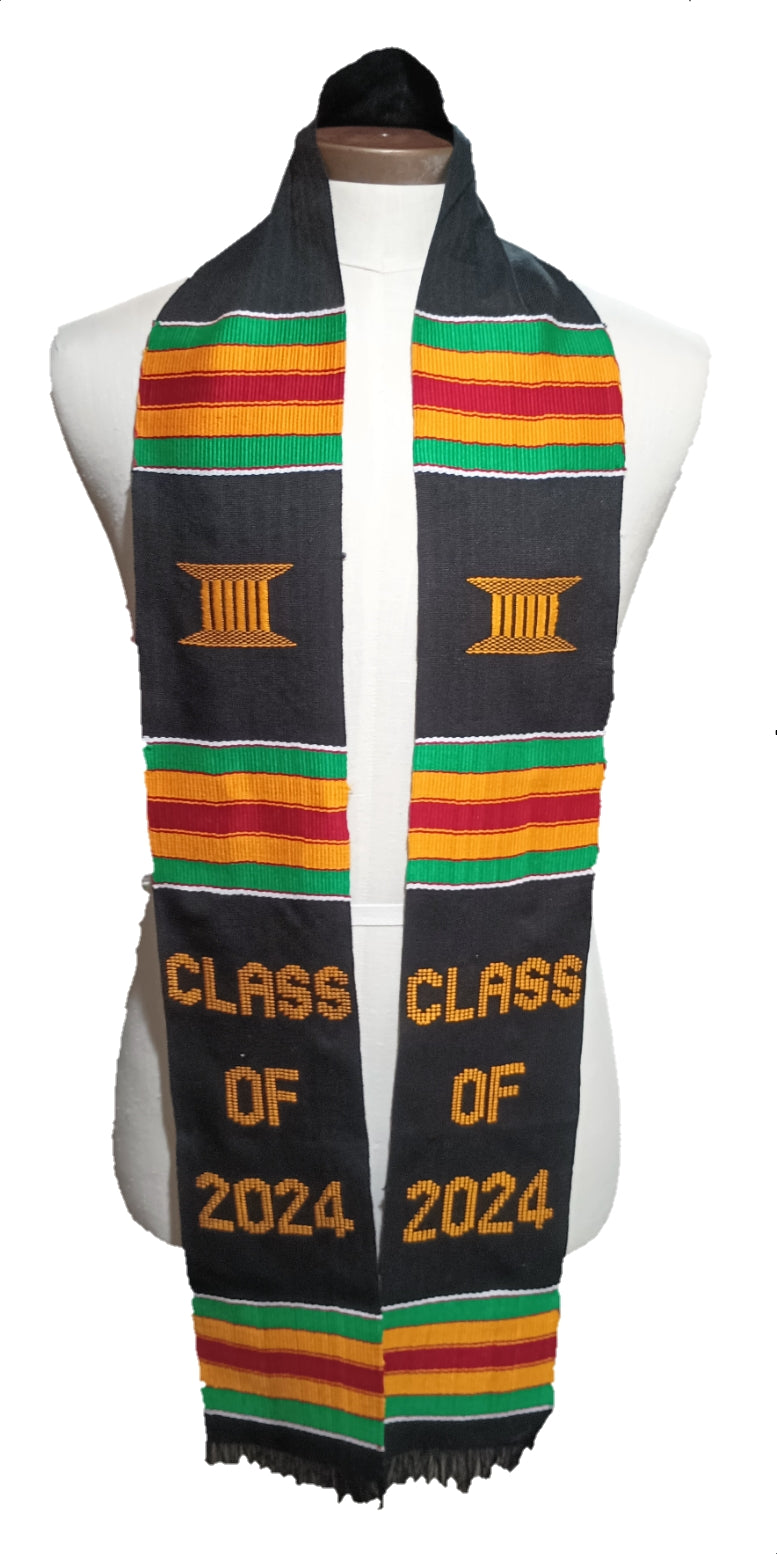 CLASS OF 2024 BLACK MULTICOLORED GRADUATION STOLE