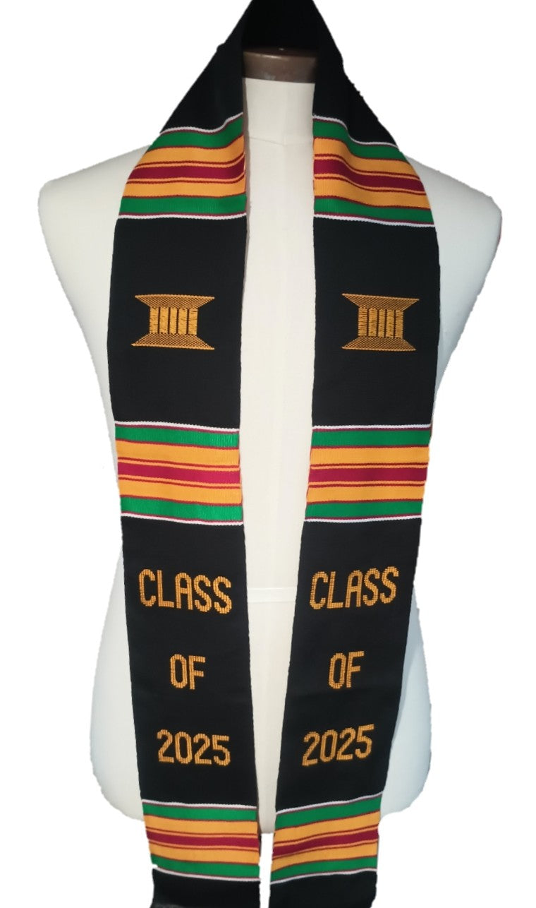 CLASS OF 2025 BLACK MULTICOLORED GRADUATION STOLE