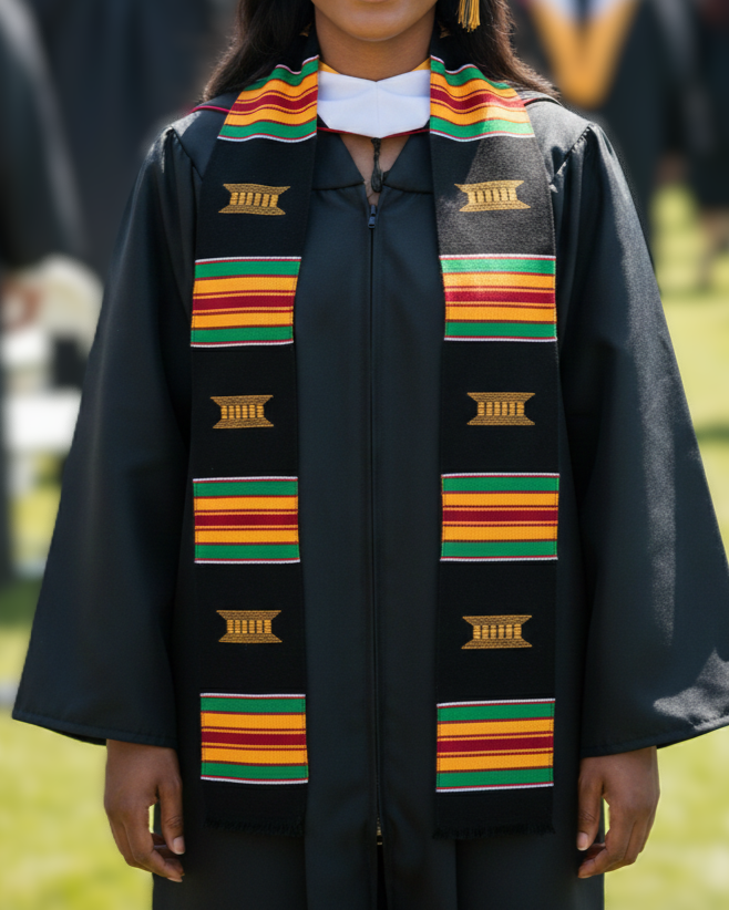 BLACK MULTICOLOR STOLE WITH STOOL SYMBOLS