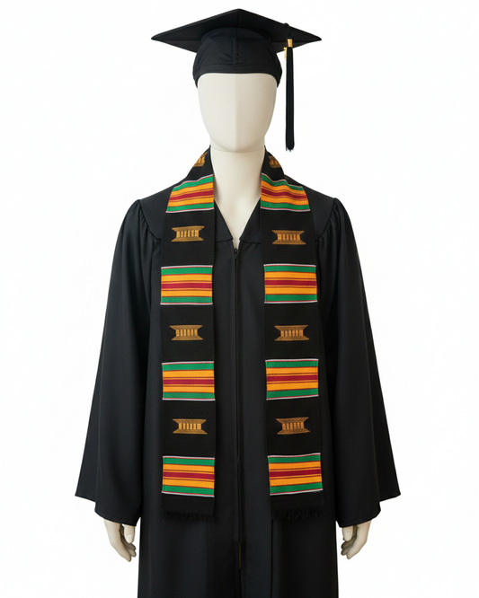 BLACK MULTICOLOR STOLE WITH STOOL SYMBOLS