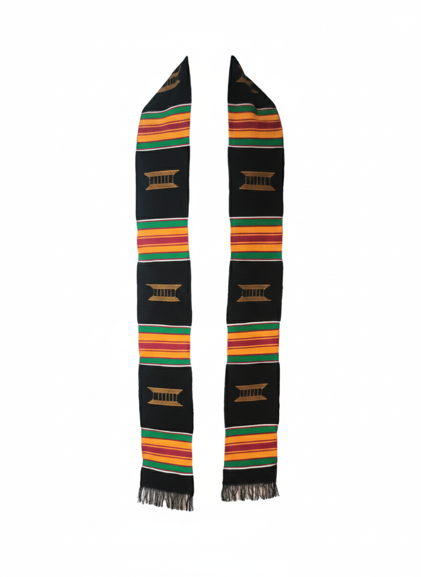 BLACK MULTICOLOR STOLE WITH STOOL SYMBOLS