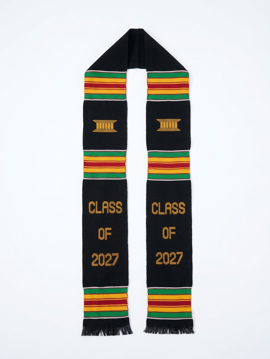 CLASS OF 2027 BLACK GRADUATION STOLE WITH MULTICOLOR ACCENTS
