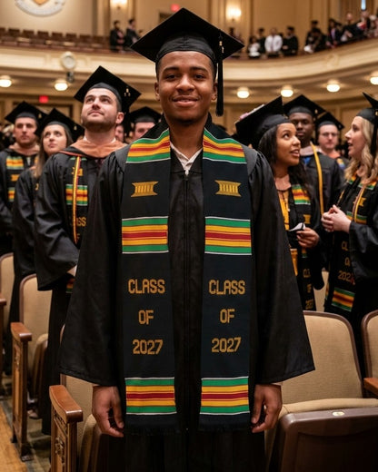 CLASS OF 2027 BLACK GRADUATION STOLE WITH MULTICOLOR ACCENTS