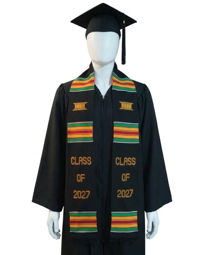 CLASS OF 2027 BLACK GRADUATION STOLE WITH MULTICOLOR ACCENTS