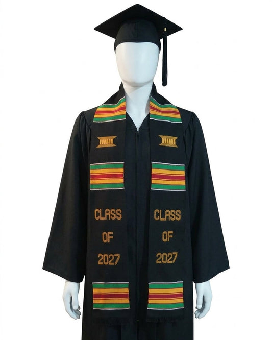 CLASS OF 2027 BLACK GRADUATION STOLE WITH MULTICOLOR ACCENTS