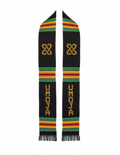 UMOJA Unity Stole, Black with Gold and Green African Kente Graduation Stole