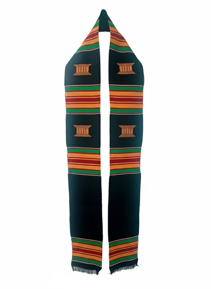 BLACK MULTICOLOR STOLE WITH STOOL SYMBOL AND BLANK SPACE