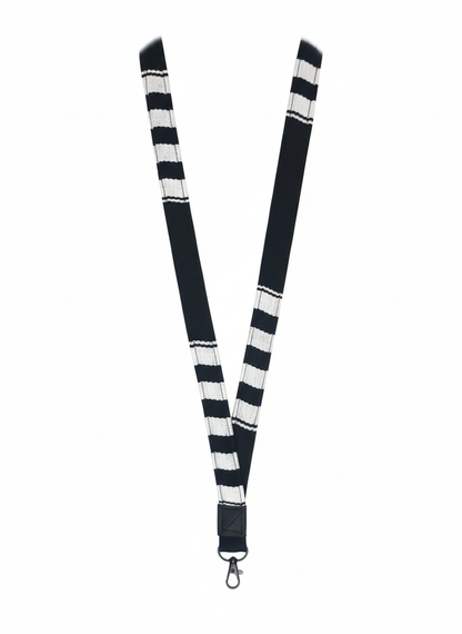 BLACK WITH WHITE STRIPES LANYARD