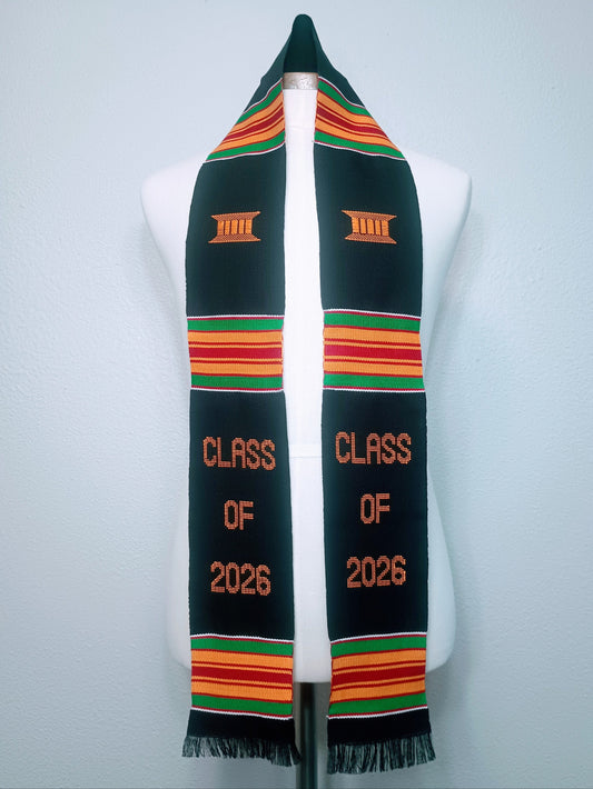 CLASS OF 2026 BLACK MULTICOLOR GRADUATION STOLE