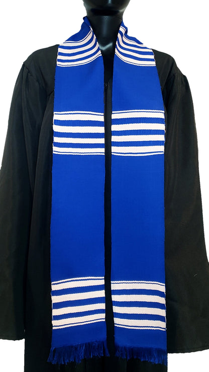 BLUE KENTE STOLE WITH WHITE ACCENTS