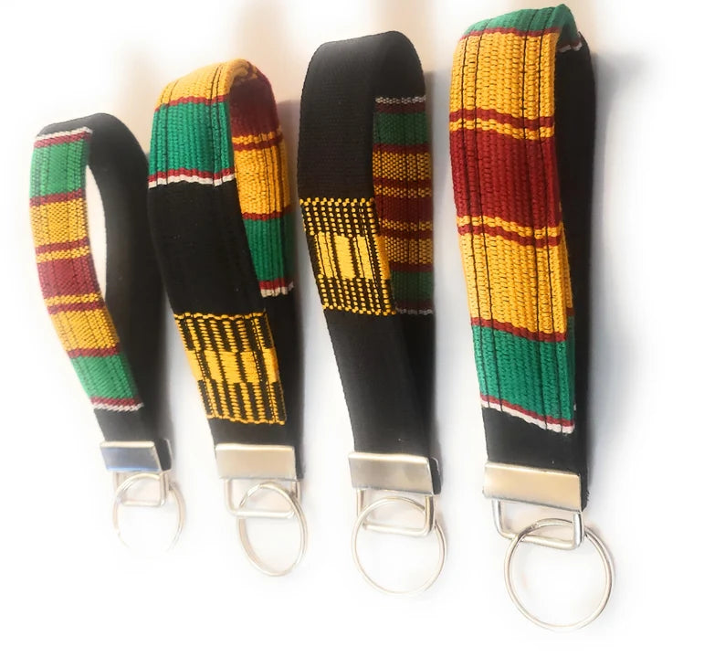 KENTE CLOTH WRISTLET KEY CHAIN - GREEN MAROON YELLOW BLACK